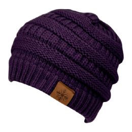 24 Wholesale Knit Beanie Hat In Purple
