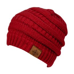 24 Pieces Knit Beanie Hat In Red - Fashion Winter Hats