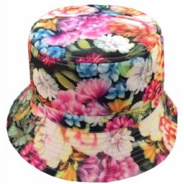 24 Wholesale Flora Print Reversible Bucket Hats