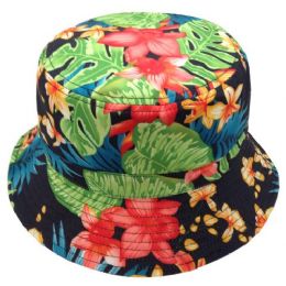 24 Wholesale Flora Print Reversible Bucket Hats