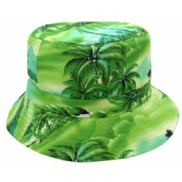24 Wholesale Tropical Print Reversible Bucket Hats In Green