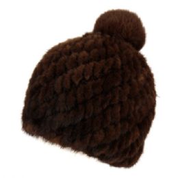 5 Pieces Real Soft Warm Mink Fur Winter Beanie With Pom Pom In Brown - Fashion Winter Hats
