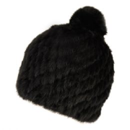5 Pieces Real Soft Warm Mink Fur Winter Beanie With Pom Pom In Black - Fashion Winter Hats