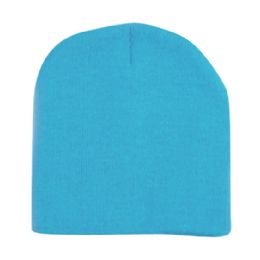 48 Bulk Unisex Short Ski/beanie Hat 8 Inch In Torquoise
