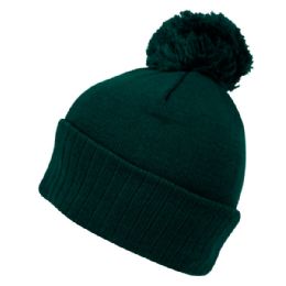 24 Pieces Beanies With Pompom In Hunter Green - Fashion Winter Hats