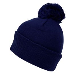 24 Pieces Beanies With Pompom In Navy - Fashion Winter Hats