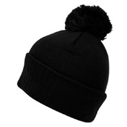 24 Pieces Beanies With Pompom In Black - Fashion Winter Hats
