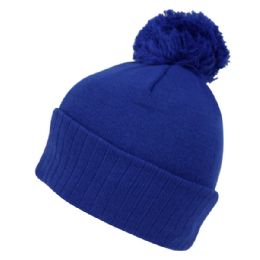 24 Pieces Beanies With Pompom In Royal - Fashion Winter Hats