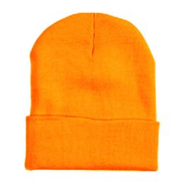 48 Pieces Ski Beanie In Neon Orange - Winter Beanie Hats