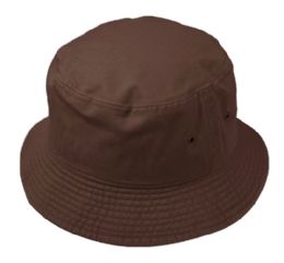 12 Wholesale Plain Cotton Bucket Hats In Brown