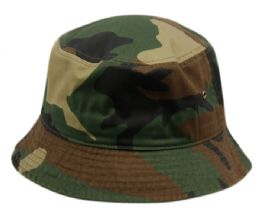 12 Wholesale Plain Cotton Bucket Hats In Camo Green
