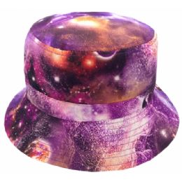 12 Wholesale Galaxy Print Reversible Bucket Hats In Purple Galaxy