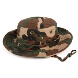 12 Wholesale Outdoor Cotton Bucket Hats With Strip In Camo Green