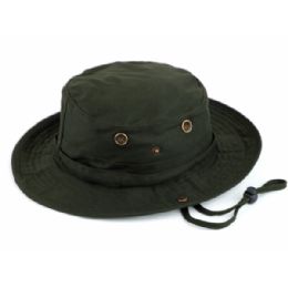 12 Wholesale Outdoor Cotton Bucket Hats With Strip In Olive