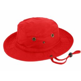 12 Wholesale Outdoor Cotton Bucket Hats With Strip In Red