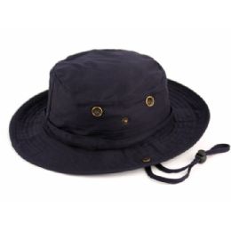 12 Pieces Outdoor Cotton Bucket Hats With Strip In Navy - Bucket Hats