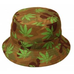 24 Wholesale Cannabis Leaf Print Bucket Hats