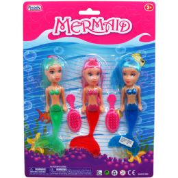96 Wholesale 3 Piece Mermaid Dolls W. Hair Brush