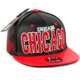 12 Wholesale Faux Leather Caps With Chicago Assorted
