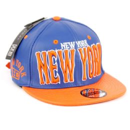 12 Wholesale Faux Leather Caps With New York Assorted