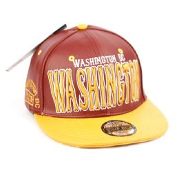 12 Wholesale Faux Leather Caps With Washington Assorted