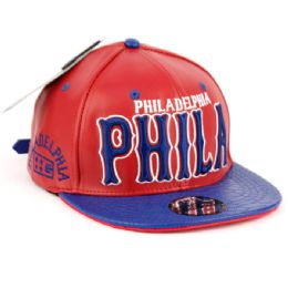 12 Wholesale Faux Leather Caps With Phila Assorted