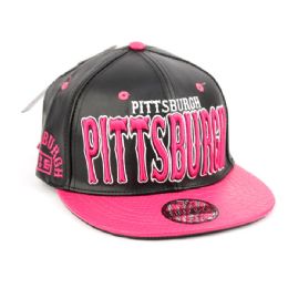 12 Wholesale Faux Leather Caps With Pittsburgh Assorted
