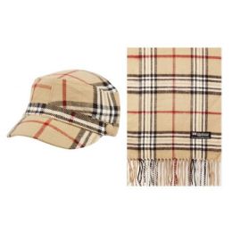 12 Wholesale Plaid Cadet Hat And Scarf Set