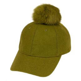 12 Pieces Six Panel Solid Color Wool Blend Cap W/pom Pom In Green - Fashion Winter Hats