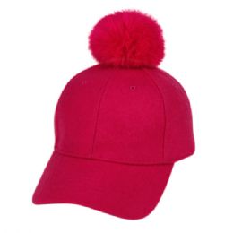 12 Pieces Six Panel Solid Color Wool Blend Cap W/pom Pom In Hot Pink - Fashion Winter Hats