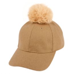 12 Pieces Six Panel Solid Color Wool Blend Cap W/pom Pom In Light Brown - Fashion Winter Hats