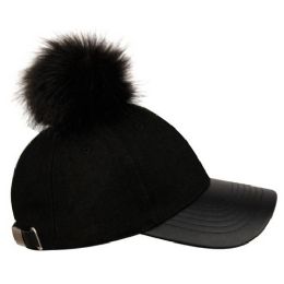 24 Pieces Wool Blend Black Cap With Pom Pom - Fashion Winter Hats