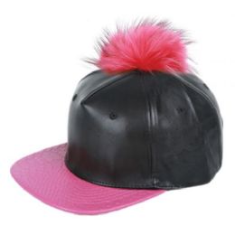12 Pieces Fashion Faux Leather Cap With Pom Pom - Fashion Winter Hats