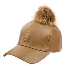 24 Pieces Fashion Faux Leather Cap With Pom Pom - Fashion Winter Hats