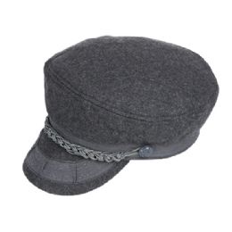 12 Wholesale Wool Greek Fisherman Hats With Braid Band In Grey