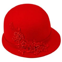 12 Wholesale Ladies Wool Felt Hats With Embroidery Flower & Band