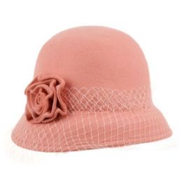 12 Wholesale Ladies Wool Felt Bucket Hats With Flower & Lace Trim