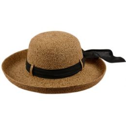 12 Wholesale Paper Straw Sun Bucket Hats W/black Band & Ribbon