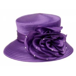 12 Pieces Fascinator With Big Flower Trim In Lavender - Church Hats