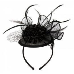 12 Pieces Fascinator With Flower Trim In Black - Church Hats
