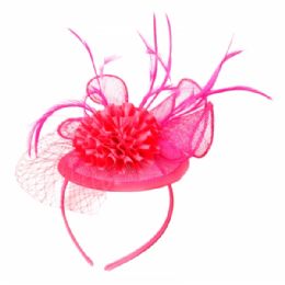 12 Pieces Fascinator With Flower Trim In Hot Pink - Church Hats