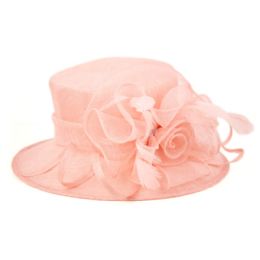 8 Pieces Sinamay Fascinator With Flower Trim In Pink - Church Hats