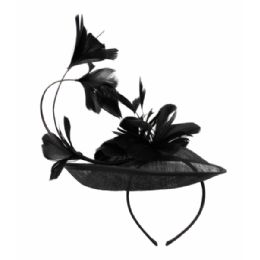 12 Pieces Sinamay Fascinator With Flower On The Top In Black - Church Hats
