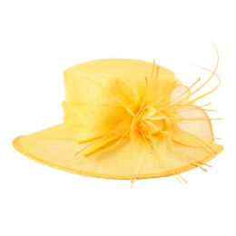 12 Pieces Sinamay Fascinator With Big Flower Trim In Yellow - Church Hats