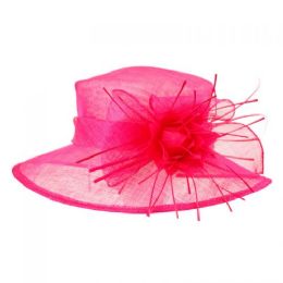 12 Wholesale Sinamay Fascinator With Big Flower Trim In Hot Pink