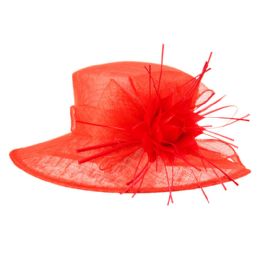 12 Wholesale Sinamay Fascinator With Big Flower Trim In Red
