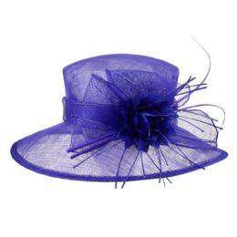 12 Pieces Sinamay Fascinator With Big Flower Trim In Royal - Church Hats