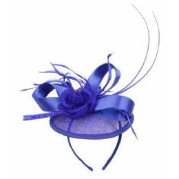 12 Wholesale Sinamay Fascinator With Ribbon & Flower Trim In Royal