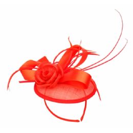 12 Pieces Sinamay Fascinator With Ribbon & Flower Trim In Red - Church Hats