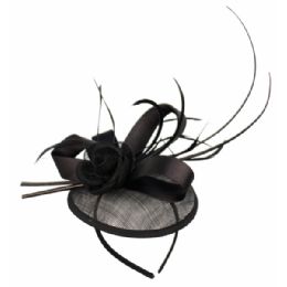 12 Pieces Sinamay Fascinator With Ribbon & Flower Trim In Black - Church Hats